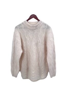 Vintage ESPRIT Ivory Fuzzy Wool Mohair Oversized Cable Knit Sweater Womens Large